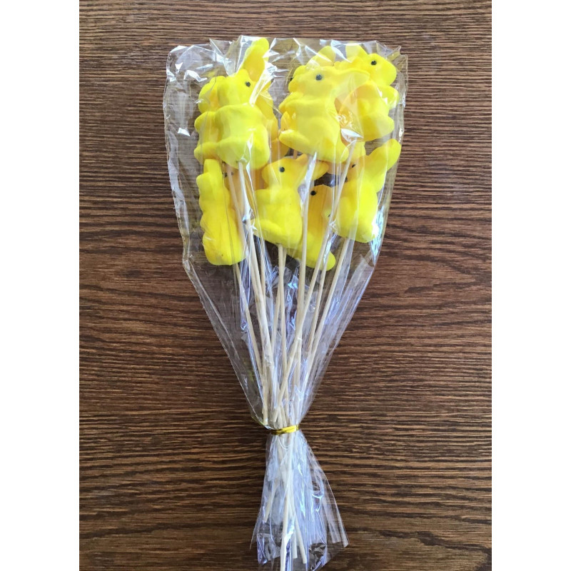 Zajaczek Wielkanocny Żółty Na Piku Zestaw 12 szt Dekoracja 28cm