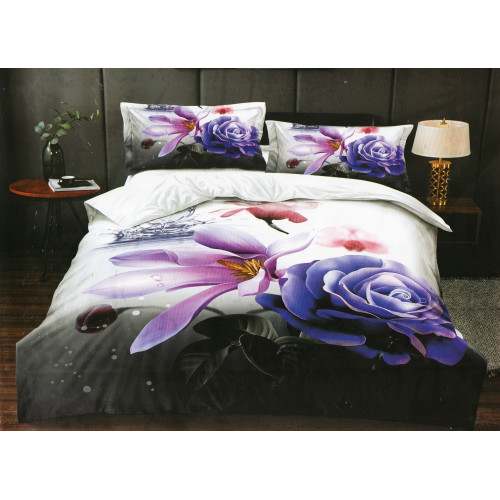 Pościel 3D Satyna Bawełniana 220/200 4cz Kwiaty