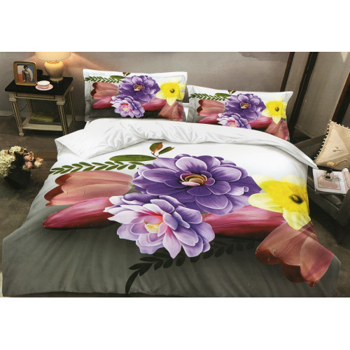 Pościel 3D Satyna Bawełniana 220/200 4cz Kwiaty