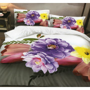 Pościel 3D Satyna Bawełniana 220/200 4cz Kwiaty