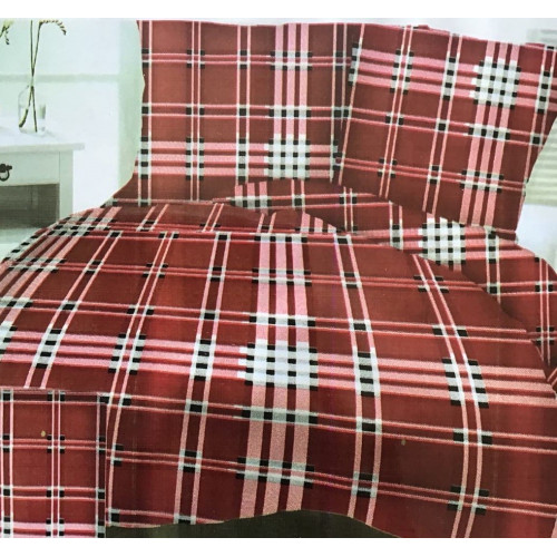 Komplet Pościeli Z Kory 100% Bawełna 220x200cm Krata Czerwona