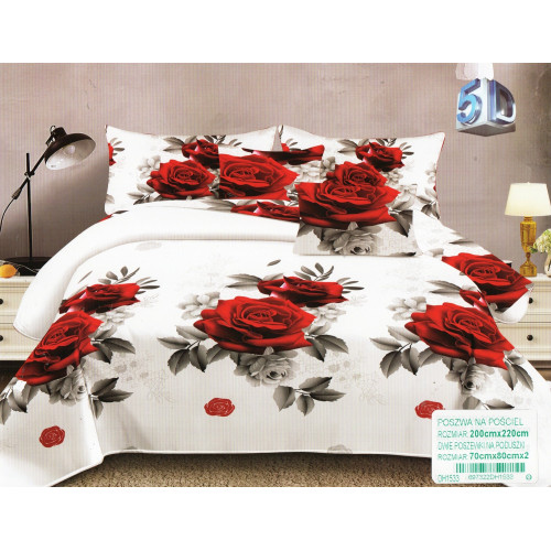 Pościel 3D Satyna Bawełniana 220/200 3cz Róże