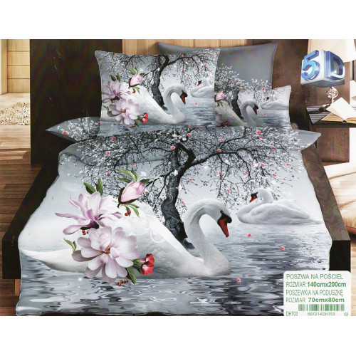 Pościel 3D Satyna Bawełniana 140/200 2cz Łabędzie