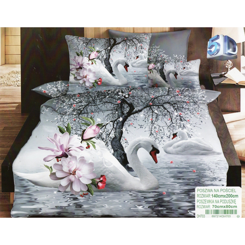 Pościel 3D Satyna Bawełniana 140/200 2cz Łabędzie