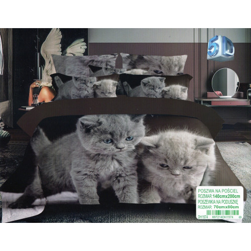 Pościel 3D Satyna Bawełniana 140/200 2cz Kotki