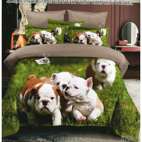Pościel 3D Satyna Bawełniana 160/200 3cz Buldogi Wzór Faktyczny