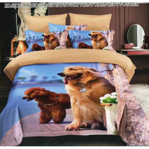 Pościel 3D Satyna Bawełniana 160/200 3cz Psy Wzór Faktyczny
