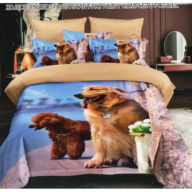 Pościel 3D Satyna Bawełniana 160/200 3cz Psy Wzór Faktyczny