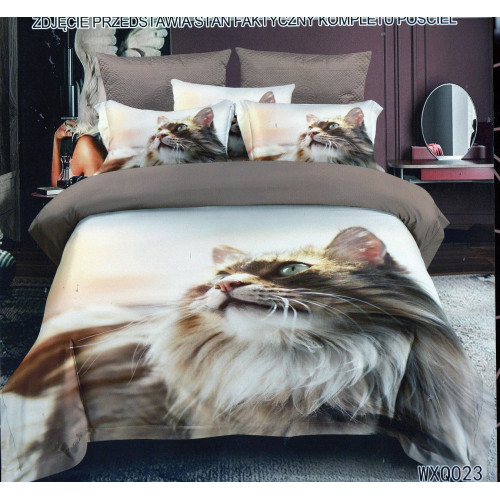 Pościel 3D Satyna Bawełniana 160/200 3cz Kot Wzór Faktyczny