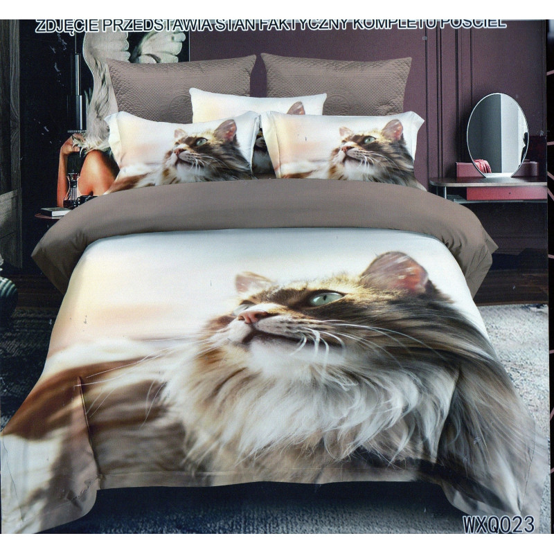 Pościel 3D Satyna Bawełniana 160/200 3cz Kot Wzór Faktyczny