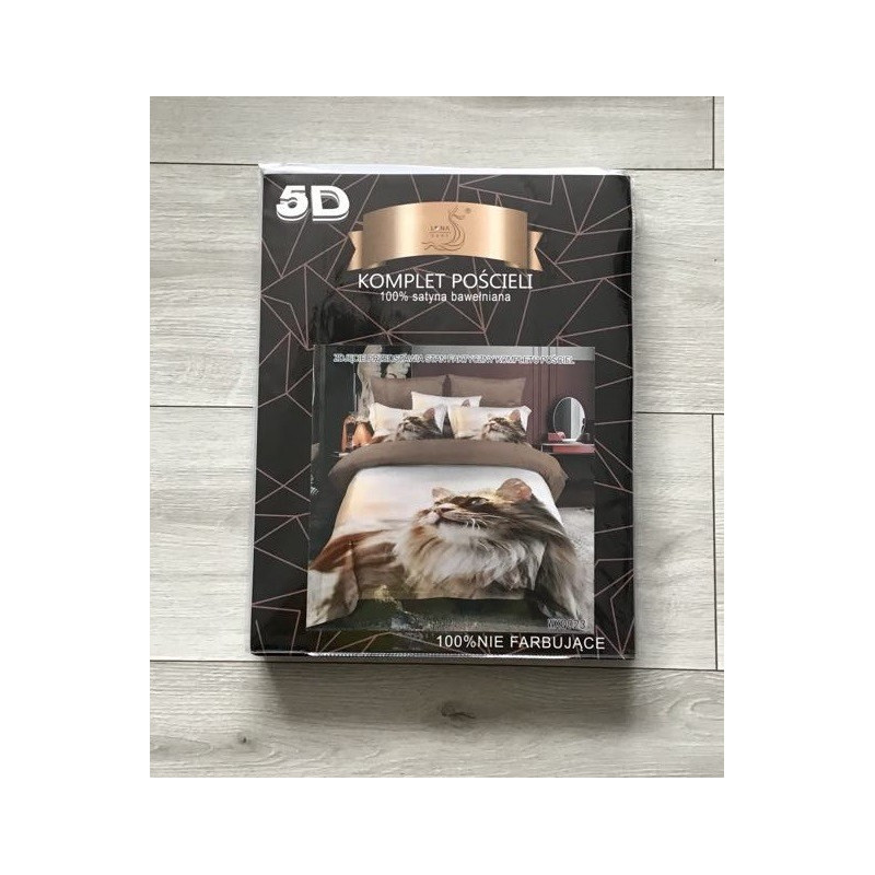Pościel 3D Satyna Bawełniana 160/200 3cz Kot Wzór Faktyczny