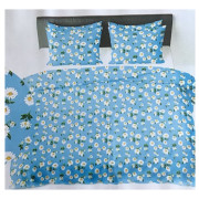 Komplet Pościeli Z Kory 100% Bawełna 160x200cm Stokrotki Niebieskie