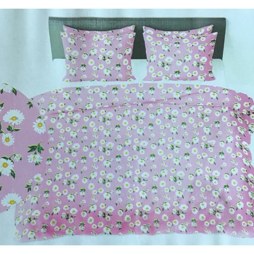 Komplet Pościeli Z Kory 100% Bawełna 160x200cm Stokrotki Różowe