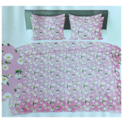 Komplet Pościeli Z Kory 100% Bawełna 160x200cm Stokrotki Różowe