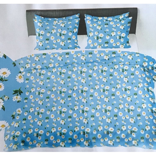 Komplet Pościeli Z Kory 100% Bawełna 220x200cm Stokrotki Niebieskie