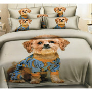 Pościel 3D Satyna Bawełniana 160/200 3cz Piesek w Ubranku