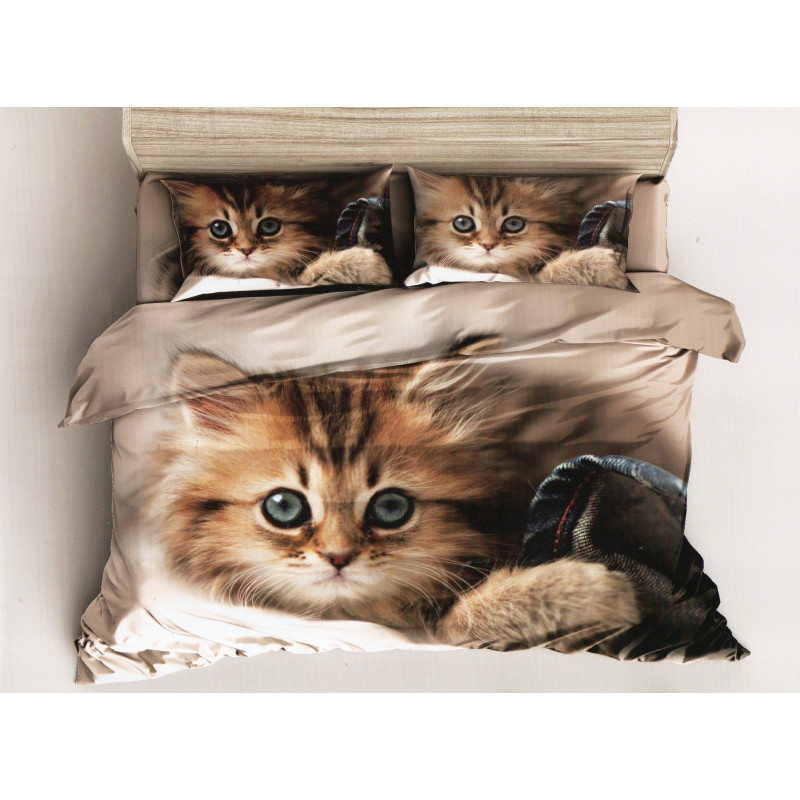 Pościel 3D Satyna Bawełniana 160/200 4cz Kot