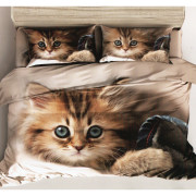 Pościel 3D Satyna Bawełniana 160/200 4cz Kot