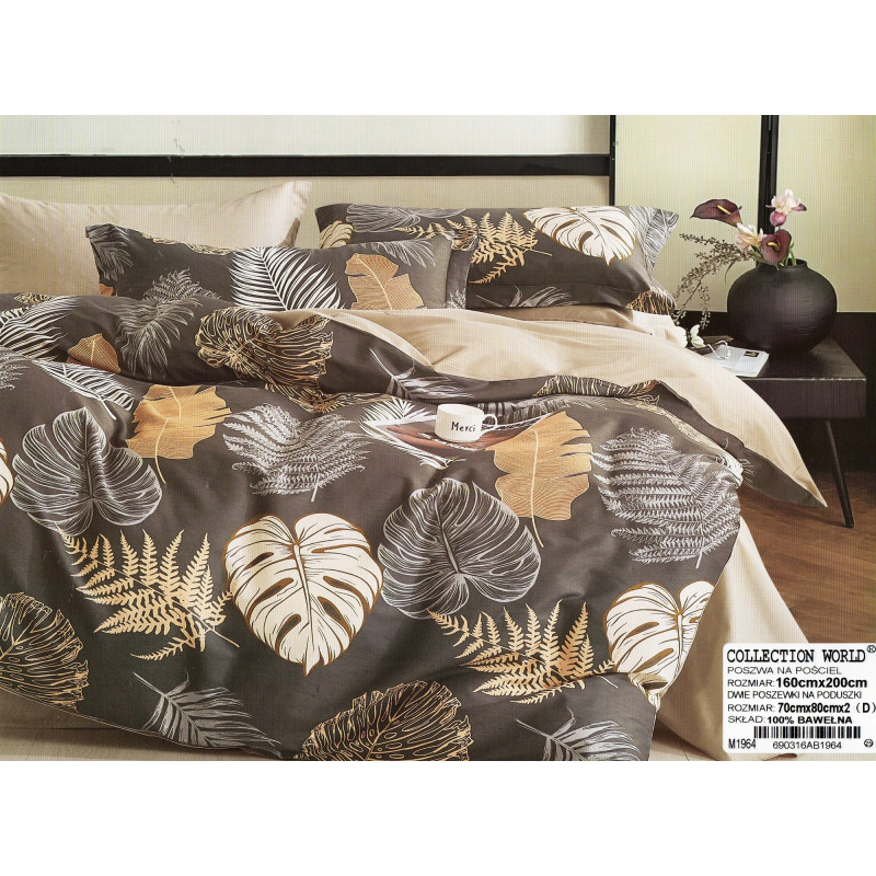 Pościel 160x200 Dwustronna Bawełna Satynowa Collection World Liście
