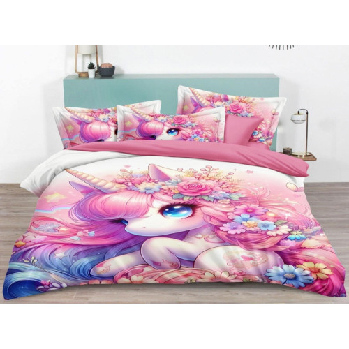 Pościel 3D Satyna Bawełniana 160/200 3cz Jednorożec Wzór Faktyczny