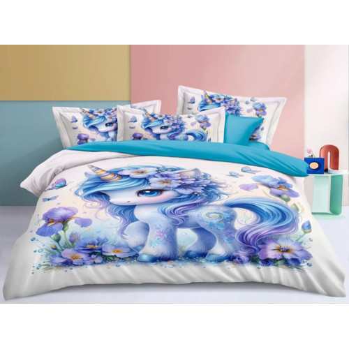 Pościel 3D Satyna Bawełniana 160/200 3cz Jednorożec Wzór Faktyczny