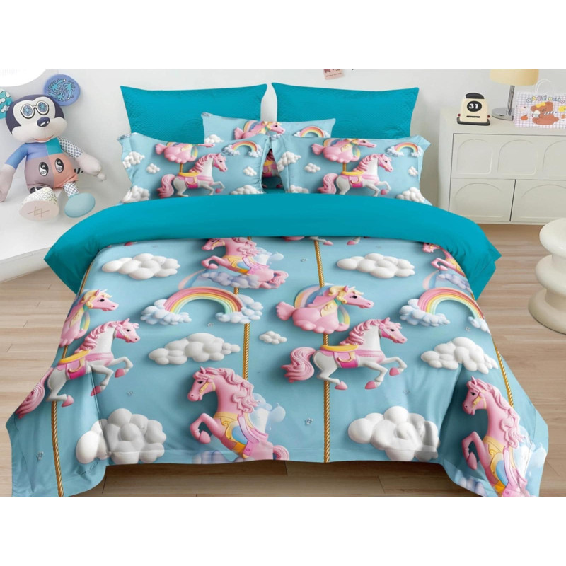 Pościel 3D Satyna Bawełniana 160/200 3cz Jednorożce Wzór Faktyczny