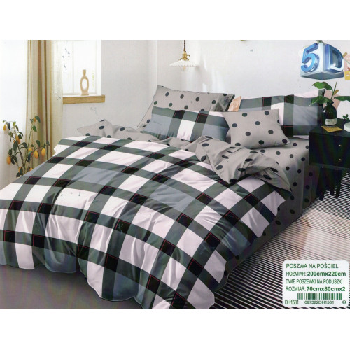 Pościel 3D Satyna Bawełniana 220/200 3cz Krata