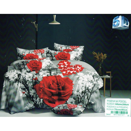 Pościel 3D Satyna Bawełniana 140/200 2cz Róże