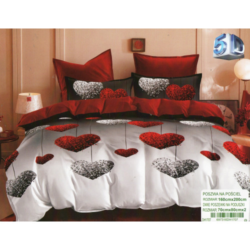 Pościel 3D Satyna Bawełniana 160/200 3cz Serca