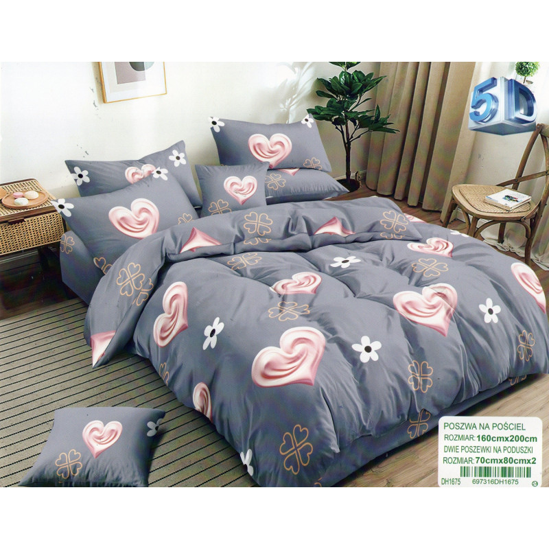 Pościel 3D Satyna Bawełniana 160/200 3cz Serca