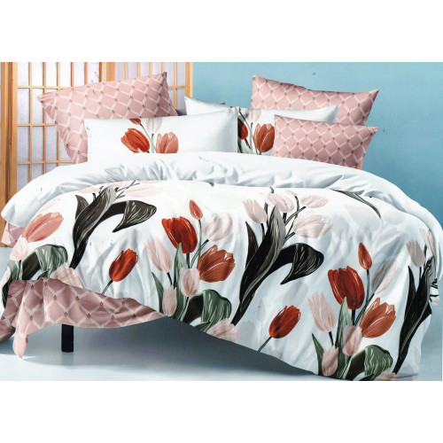 Pościel 3D Satyna Bawełniana 220/200 4cz Tulipany