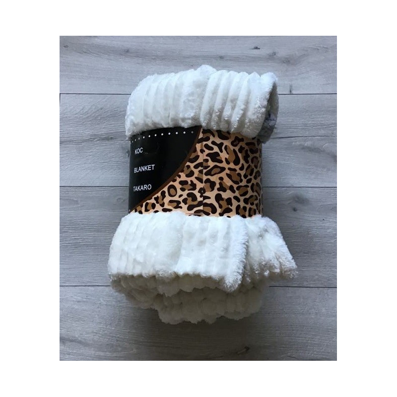 Koc Mikrofibra Grubo Tłoczone Pasy 220x200cm Ekri