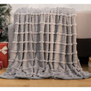 Koc Mikrofibra Grubo Tłoczone Pasy 160x200cm Szary