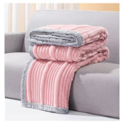 Koc Mikrofibra Grubo Tłoczone Pasy 160x200cm Pudrowy Róż