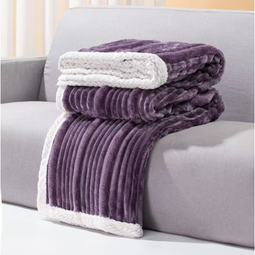 Koc Mikrofibra Grubo Tłoczone Pasy 160x200cm Fiolet