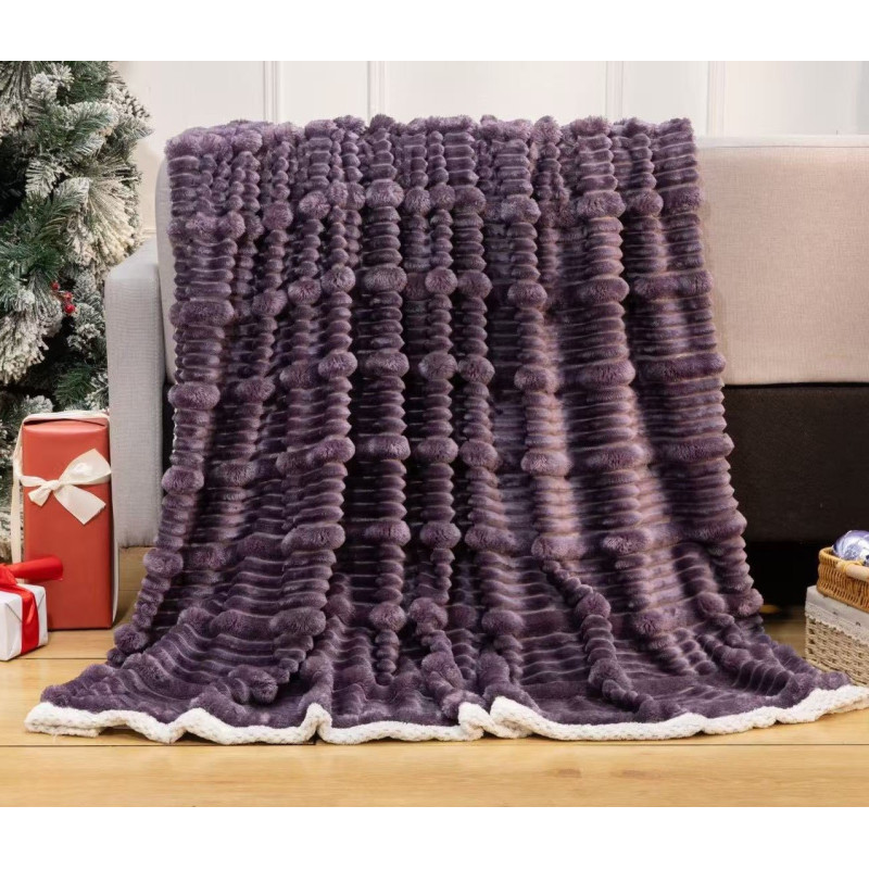 Koc Mikrofibra Grubo Tłoczone Pasy 160x200cm Fiolet