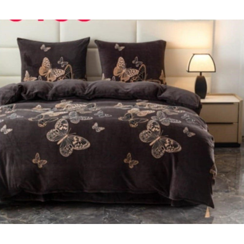Pościel Gruba Z Mikrofibry Miś 220x200cm 3cz Motyle na Brązie