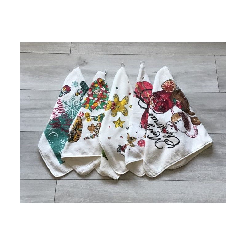 Ręczniki Świąteczne Mikrofibra Z Zawieszką 40x60 Kpl 5 szt Mix Święta